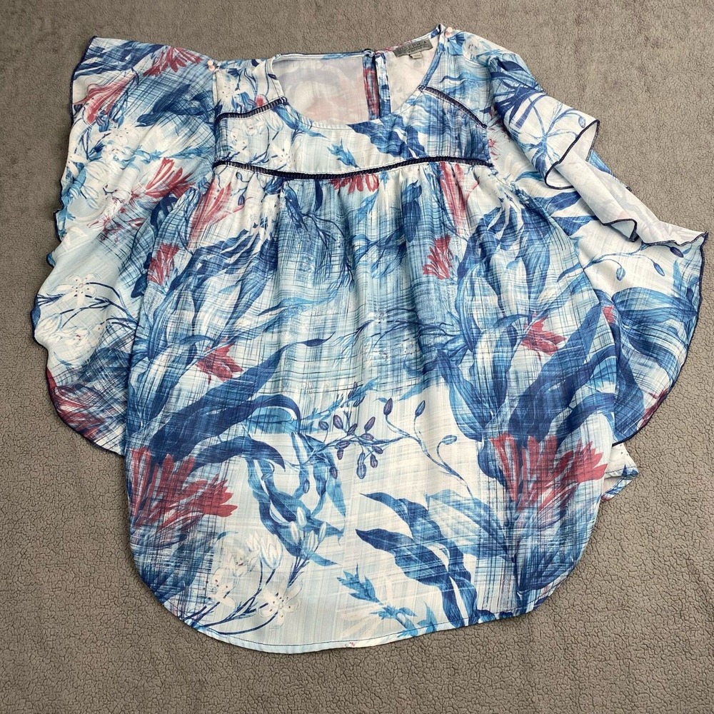 Joseph A. Women's size XL Blue Blouse Womens Casual Floral Flutter Sleeve Boho